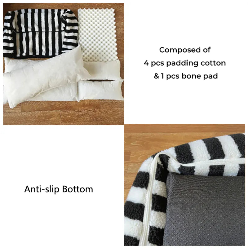 Trendy Striped Faux Lambswool Double Layer Dog & Cat Sofa Bed