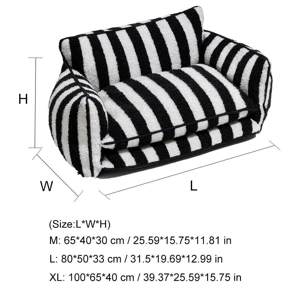 Trendy Striped Faux Lambswool Double Layer Dog & Cat Sofa Bed