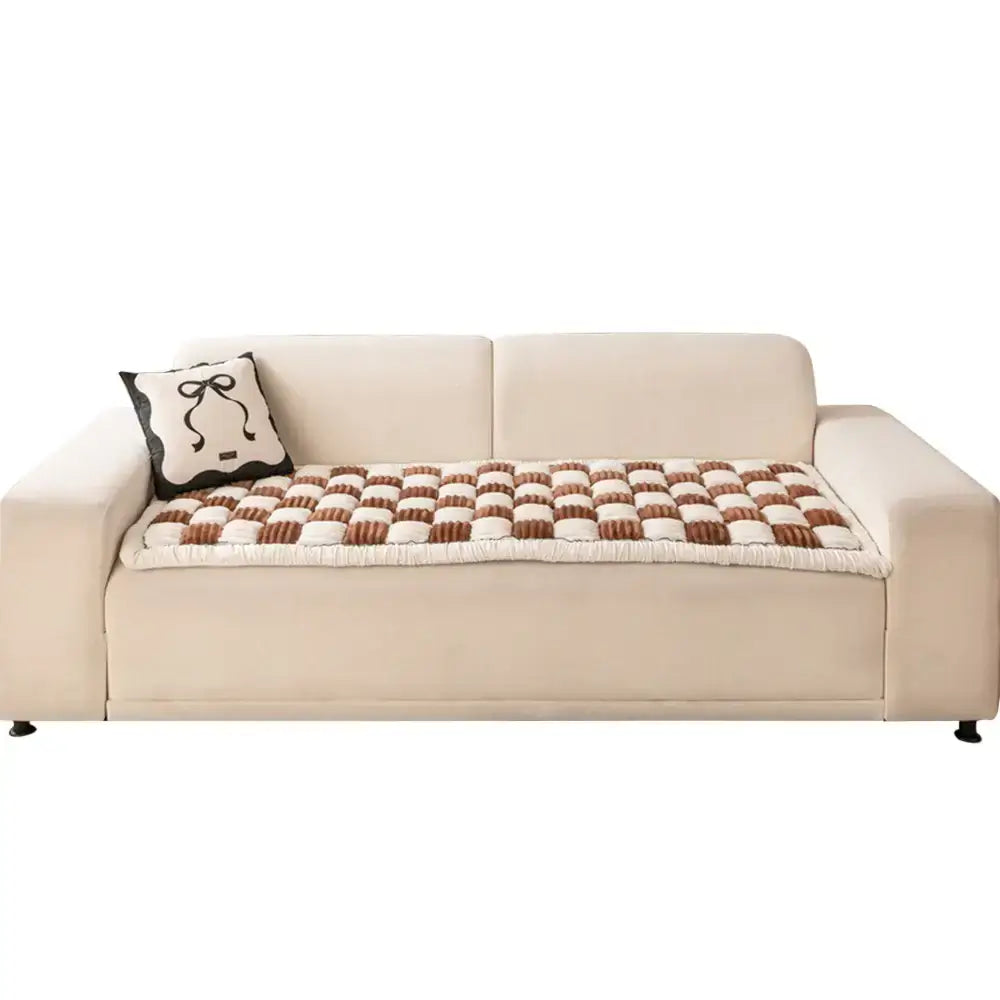 Cremefarbene große karierte quadratische Haustier-Hundematte, Bett- und Couchbezug