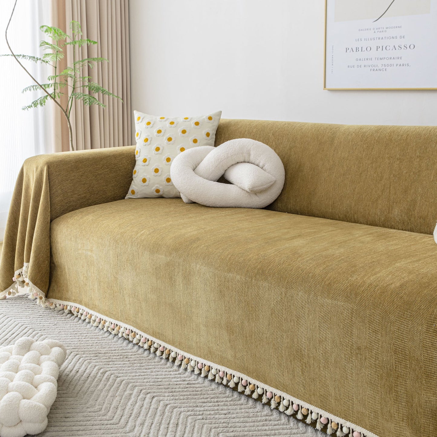 Pet Friendly Herringbone Tassel Luxe Sofa/Couch Cover