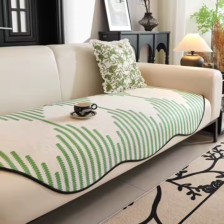 Modern Chevron Stripes Chenille Couch Cover with Wavy Edges