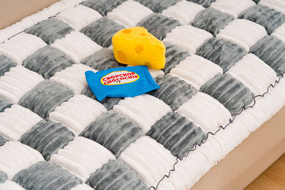 Cream Square Plaid Cozy Dog Mat Furniture Protector Cover