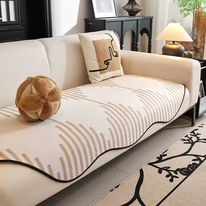 Modern Chevron Stripes Chenille Couch Cover with Wavy Edges