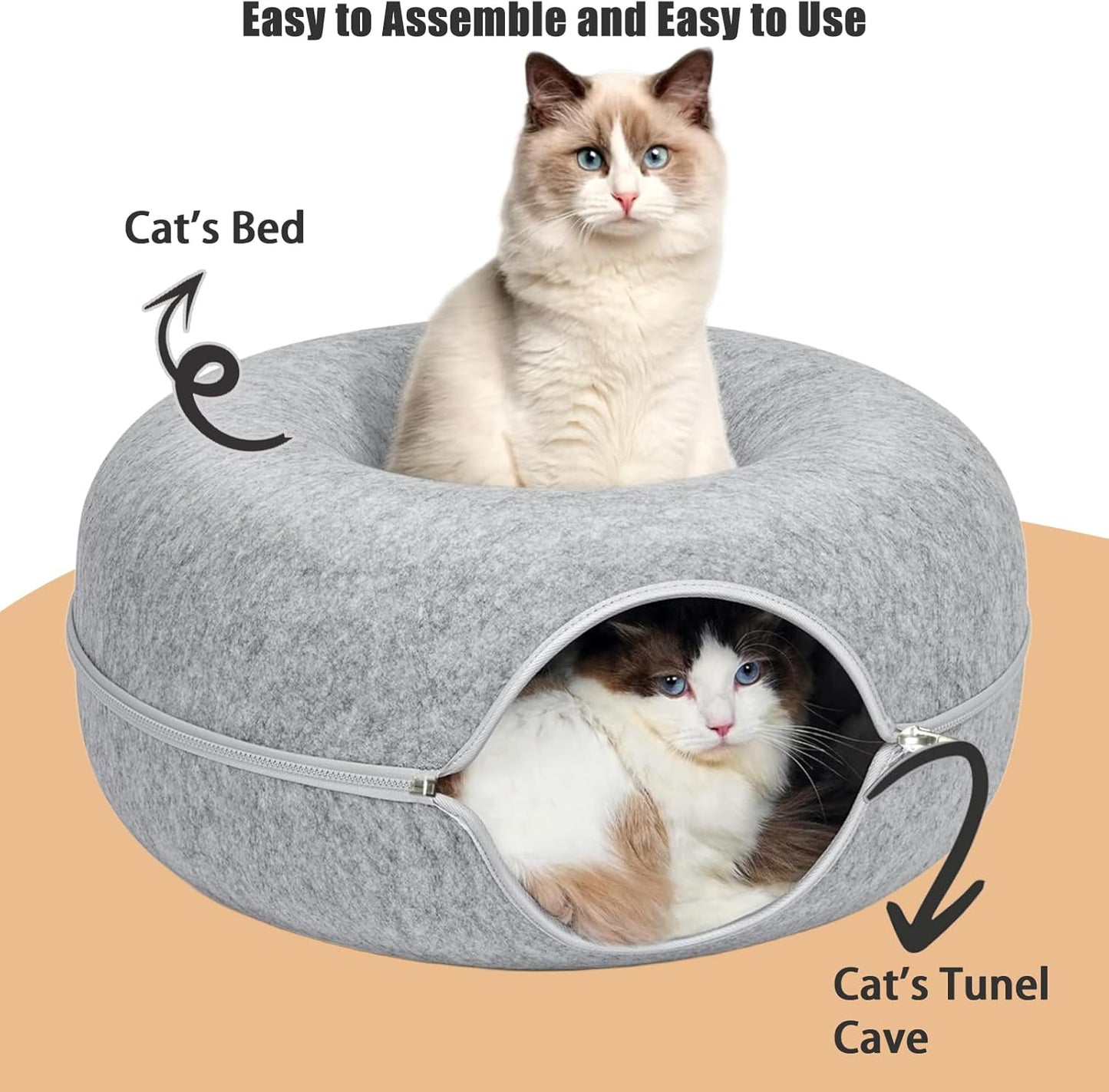 CozyPaws Cat Cave – Dual Bed & Tunnel Hideout for Play and Rest