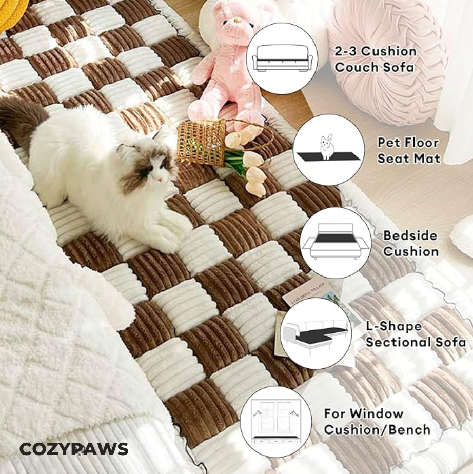 Cremefarbene große karierte quadratische Haustier-Hundematte, Bett- und Couchbezug