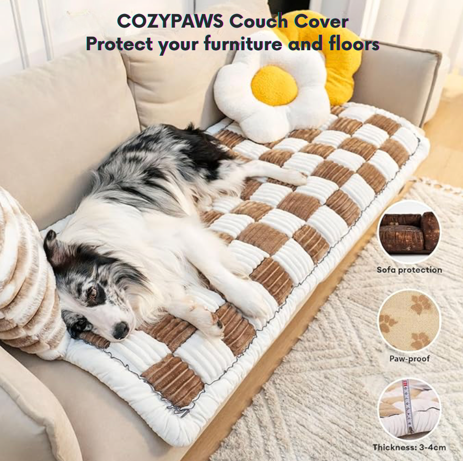 Cremefarbene große karierte quadratische Haustier-Hundematte, Bett- und Couchbezug