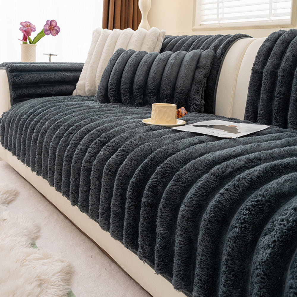 Plush Faux Camel Fleece Non-Slip Sofa Cover