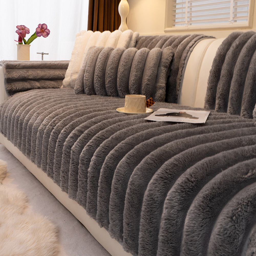 Plush Faux Camel Fleece Non-Slip Sofa Cover