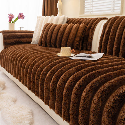 Plush Faux Camel Fleece Non-Slip Sofa Cover