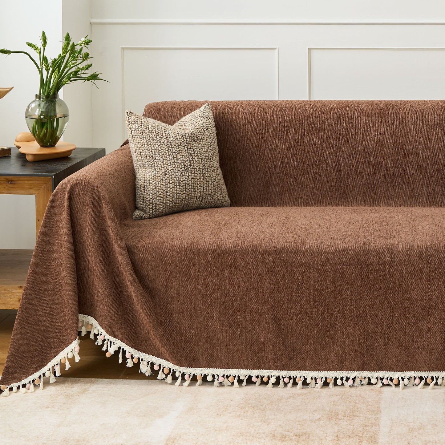 Pet Friendly Herringbone Tassel Luxe Sofa/Couch Cover