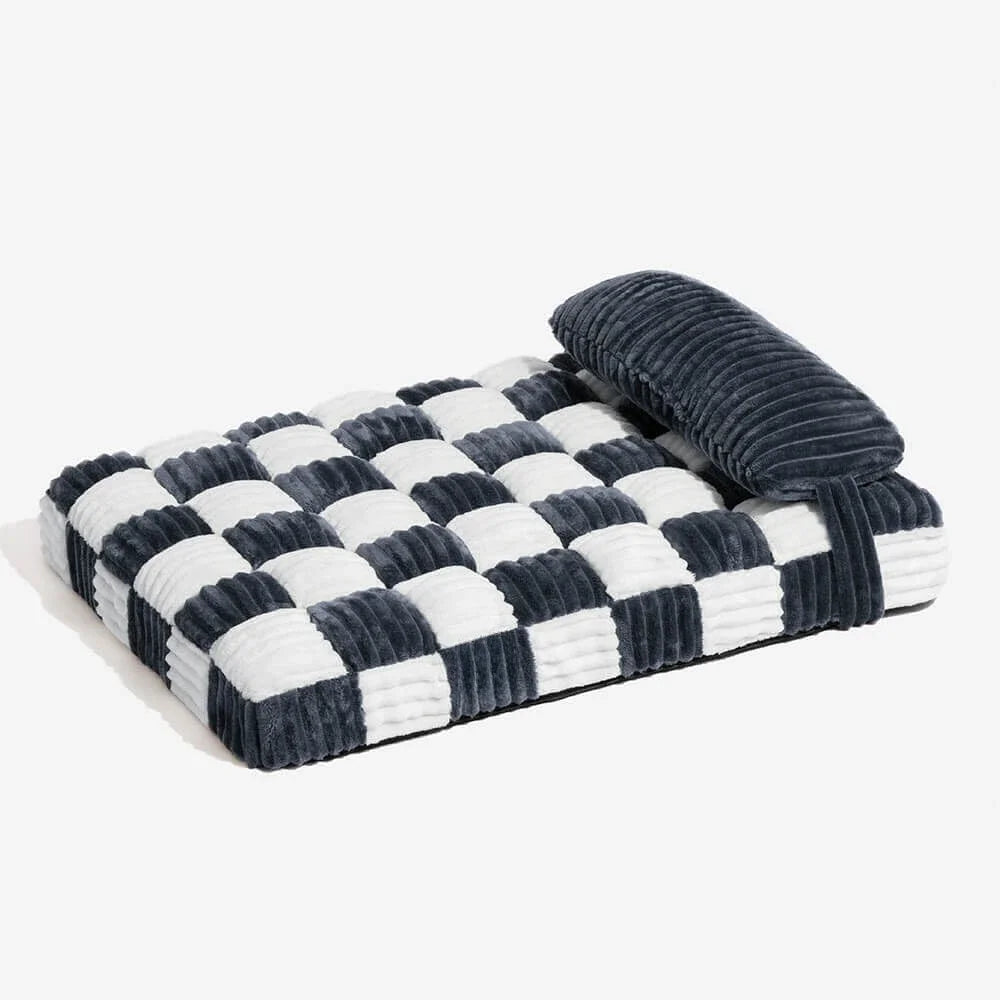 Handmade Plush Chessboard Orthopedic Support Dog Bed with Pillow