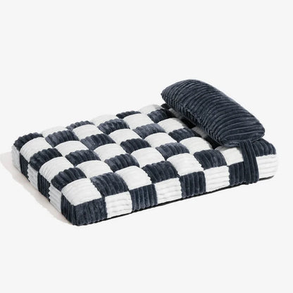 Handmade Plush Chessboard Orthopedic Support Dog Bed with Pillow