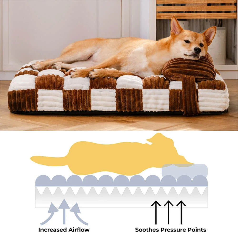Handmade Plush Chessboard Orthopedic Support Dog Bed with Pillow