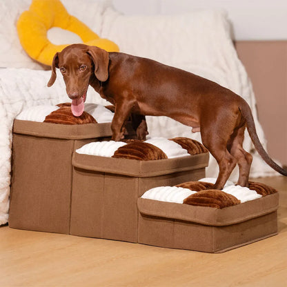 Handgefertigte Hundetreppe mit Schachbrettmuster und Stauraum – multifunktional und faltbar