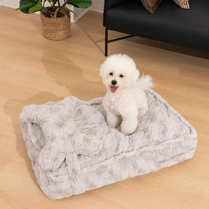 Wärmendes, flauschiges Hundebett in Knochenwolkenform, beruhigend