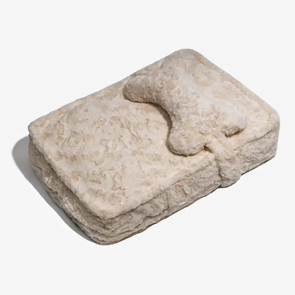 Wärmendes, flauschiges Hundebett in Knochenwolkenform, beruhigend