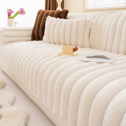 Plush Faux Camel Fleece Non-Slip Sofa Cover
