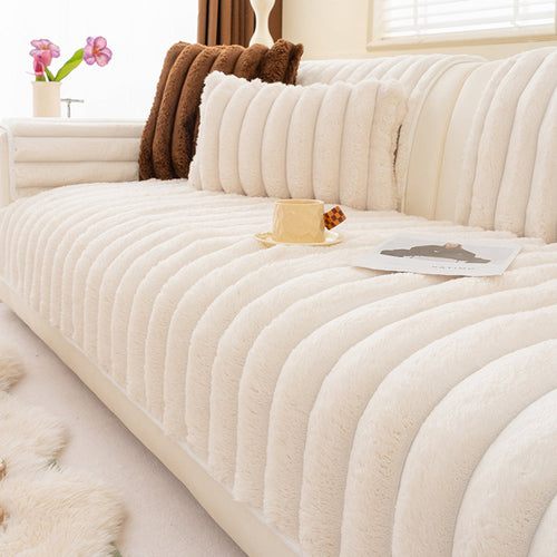 Plush Faux Camel Fleece Non-Slip Sofa Cover