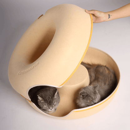 CozyPaws Cat Cave – Dual Bed & Tunnel Hideout for Play and Rest