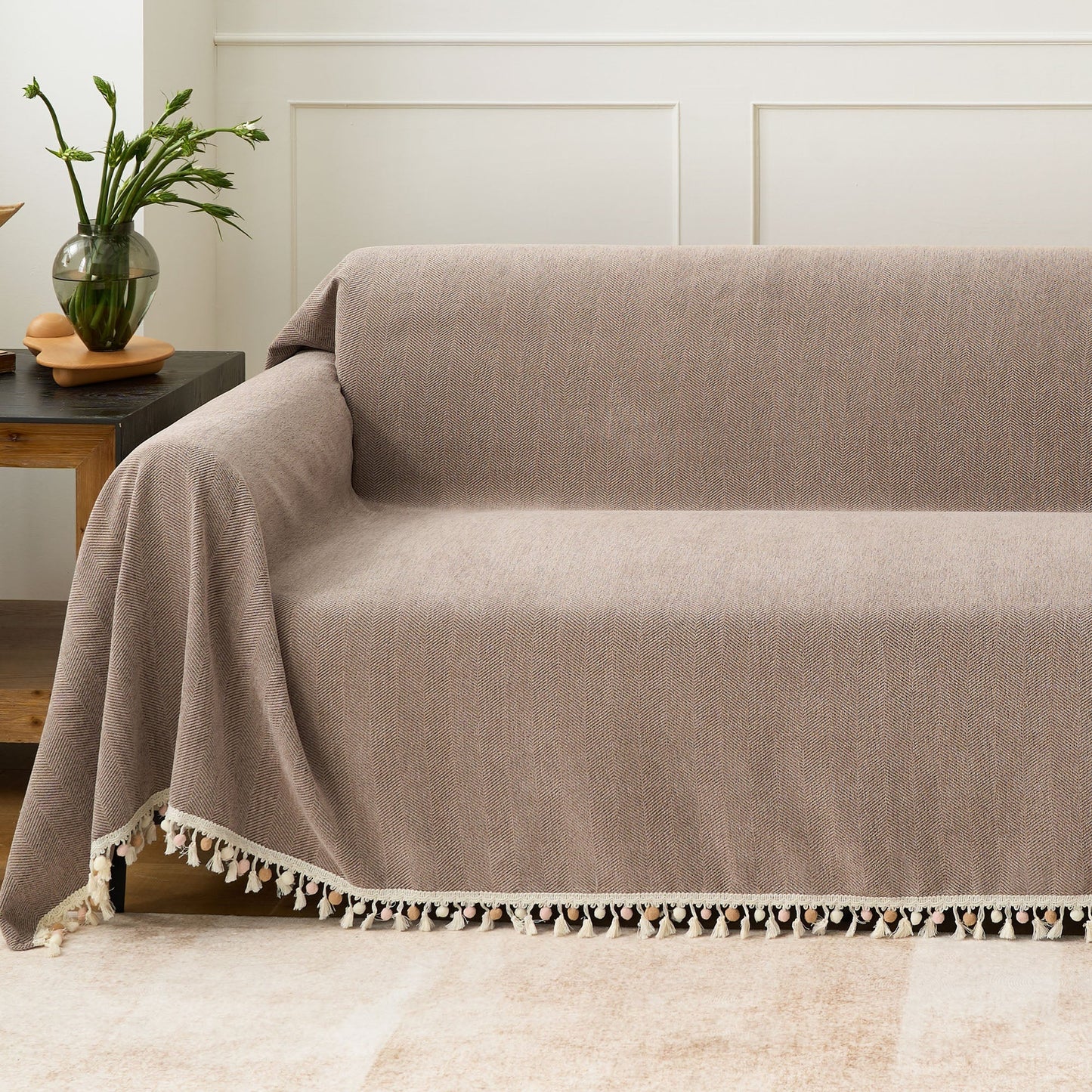 Pet Friendly Herringbone Tassel Luxe Sofa/Couch Cover