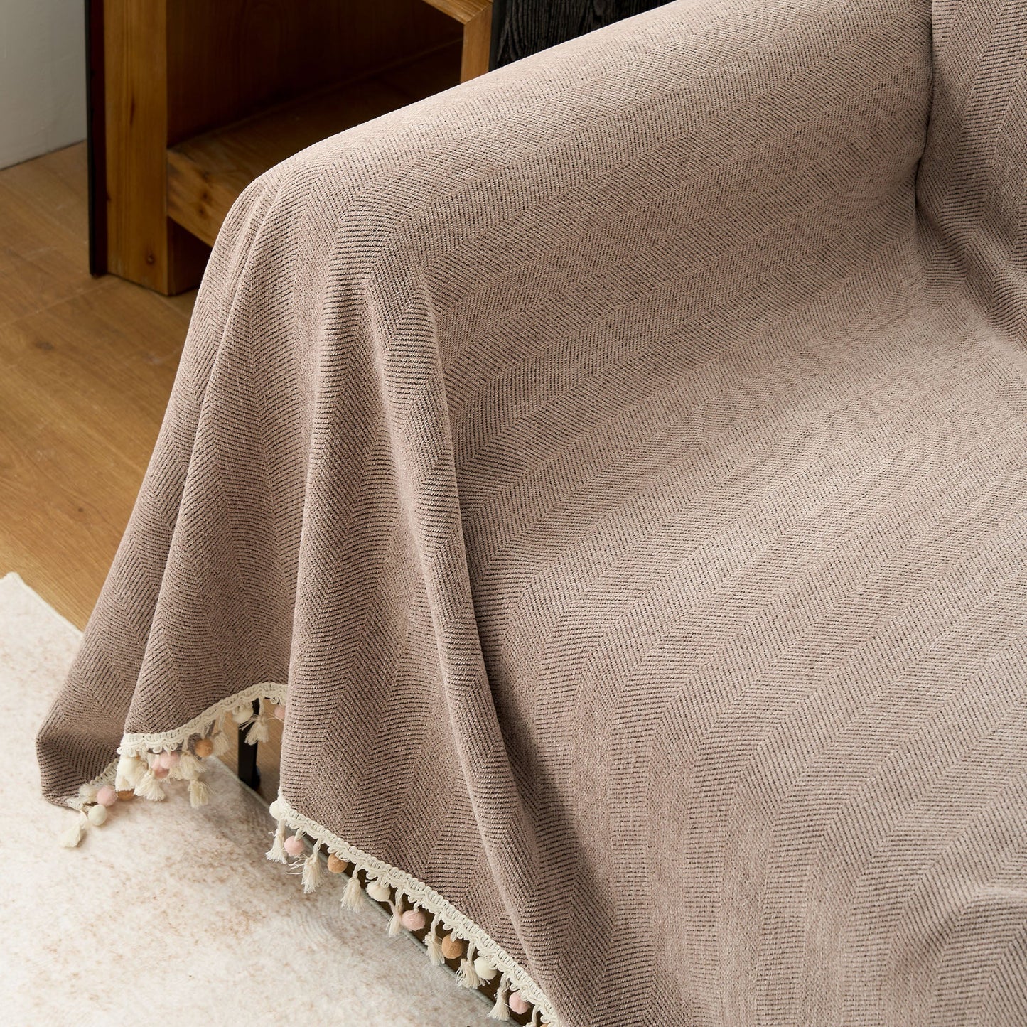 Pet Friendly Herringbone Tassel Luxe Sofa/Couch Cover