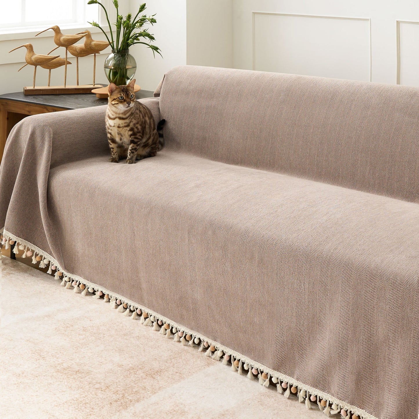 Pet Friendly Herringbone Tassel Luxe Sofa/Couch Cover
