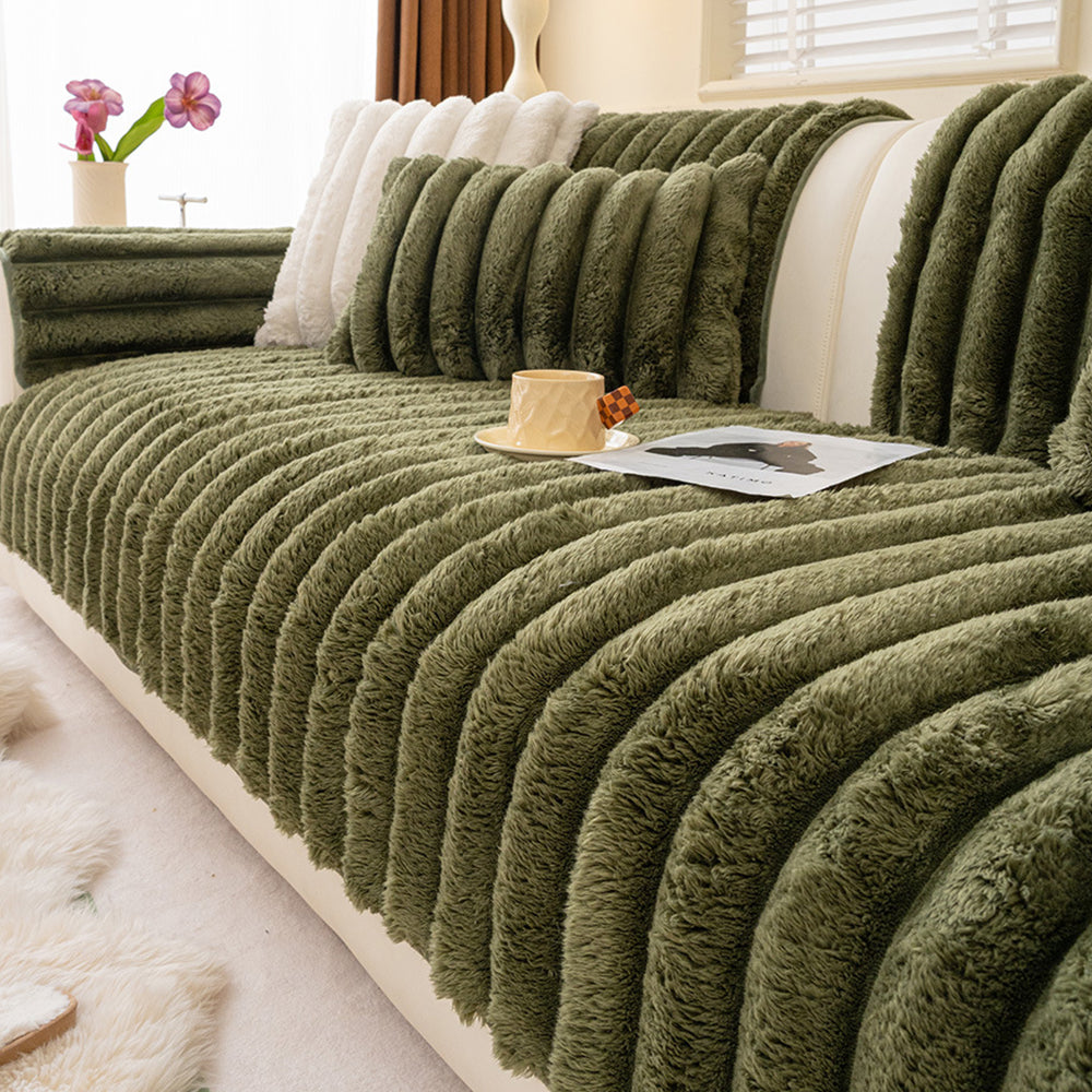 Plush Faux Camel Fleece Non-Slip Sofa Cover