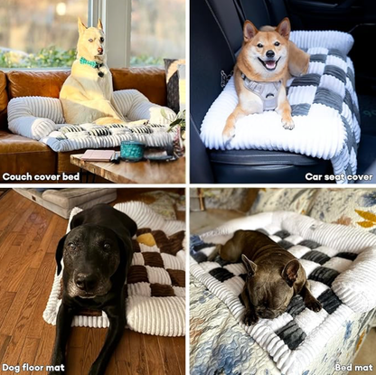 Cremefarbener quadratischer karierter gemütlicher Hundematten-Möbelschutzbezug