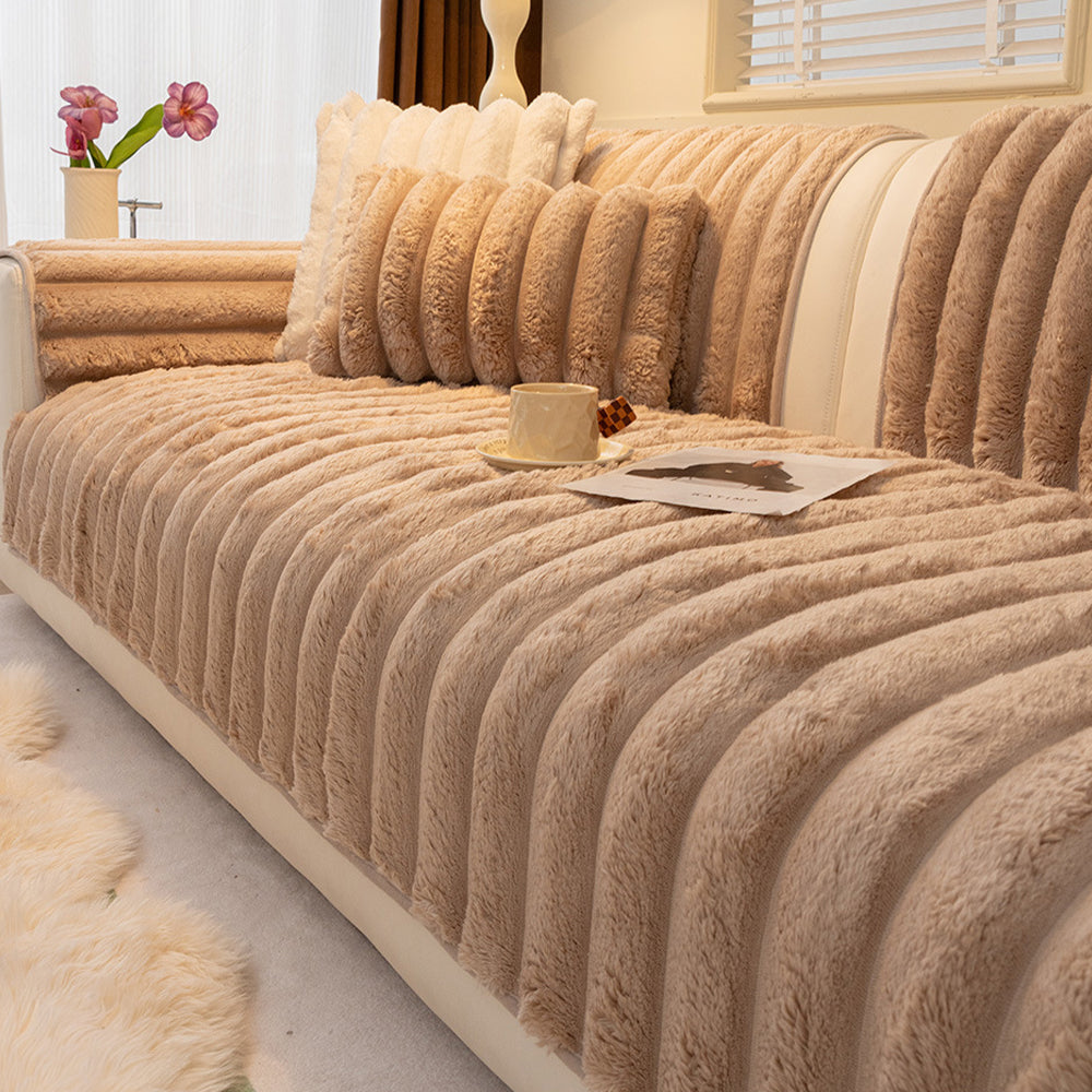 Plush Faux Camel Fleece Non-Slip Sofa Cover