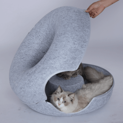 CozyPaws Cat Cave – Dual Bed & Tunnel Hideout for Play and Rest