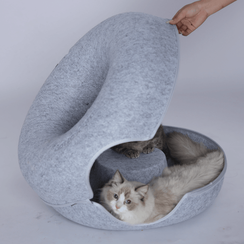 CozyPaws Cat Cave – Dual Bed & Tunnel Hideout for Play and Rest