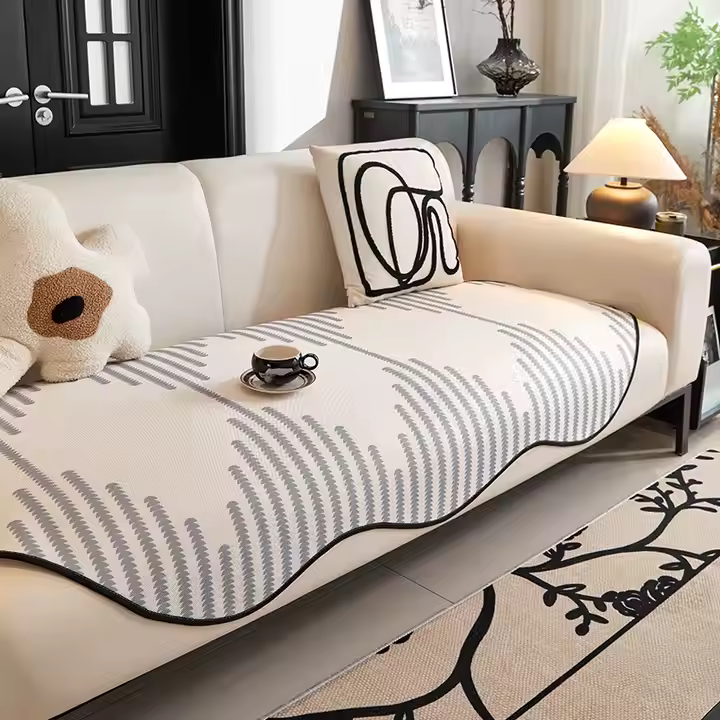 Modern Chevron Stripes Chenille Couch Cover with Wavy Edges