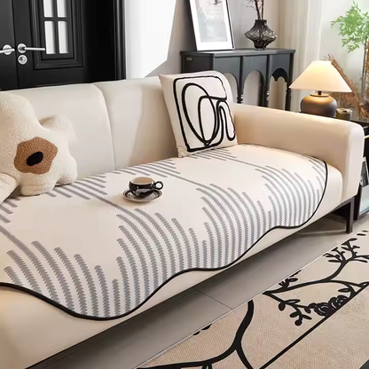 Modern Chevron Stripes Chenille Couch Cover with Wavy Edges
